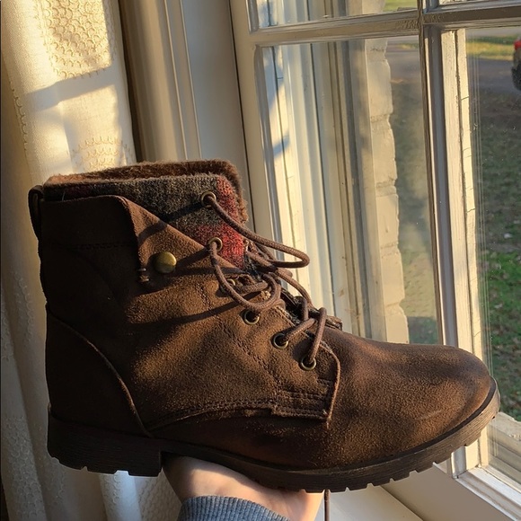 Brown Suede Combat Boots - Picture 1 of 2